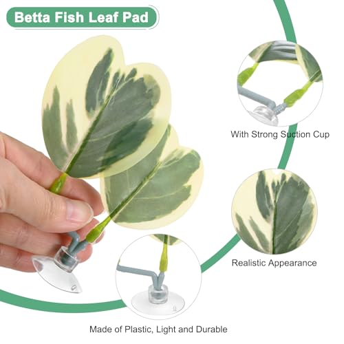 M METERXITY 1-Pack Betta Fish Leaf Pad, Hammock Plant Leaf Pad, Realistic Resting Fish Rest Bed for Fish Tank Decorations/Aquarium Accessories/Breeding [Green and White, Grape Leaves-Shaped] - color: Green and White