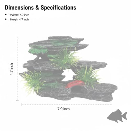 J-star Medium Aquarium Rock Mountain Decor – Realistic Resin Landscape Ornament for Fish Tanks – Enhances Underwater Scenery, Easy to Clean, Safe for Fish - size: Medium