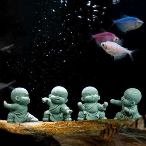 4pcs Mini Buddha Statue, Small Aquarium Decoration, Feng Shui Zen Monk Sandstone Sculpture, Cute Fish Tank Ornament for Home Garden