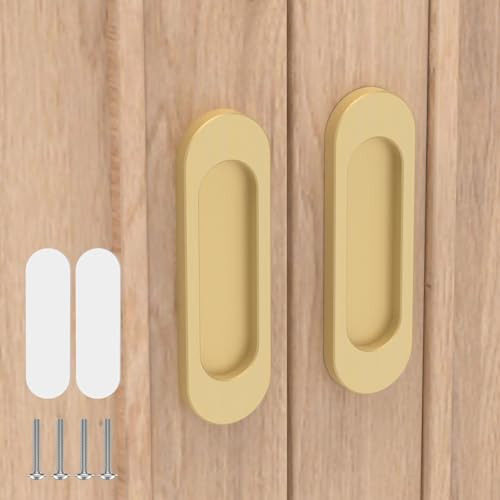 2 Pack Self Stick Sliding Door Handles, Aluminum Alloy 4 Inch Self Adhesive Cabinet Knobs for Push-Pull Glass Barn Doors, Closets, Wardrobes, Windows (2, Champagne) - color: Champagne
