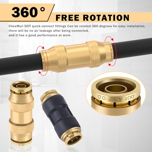 CheeMuii 60 PCS Brass DOT Air Line Fittings Kit DOT Push Lock and Compression Air Fittings Brass Quick Connect Straight Union 1/8" 5/32" 1/4" 3/8" 1/2" 5/8" 3/4" Air Hose Fittings Assortment - color: Gold, size: 60 PCS