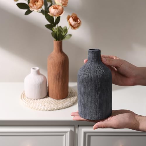Ceramic Vase Set, 3Pcs Flower Vases for Modern Boho Farmhouse Decor, Decorative Vases for Pampas Grass & Dried Flowers, Distressed Finish - color: L
