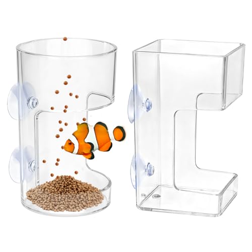 2pcs Fish Tank Feeding Tray with Suction Cup Acrylic Feeding Tube Fish Food Holder Automatic Fishing Feeder Aquarium Tank Divider Supplies Breeder Box for Aquarium (Color:Clear)