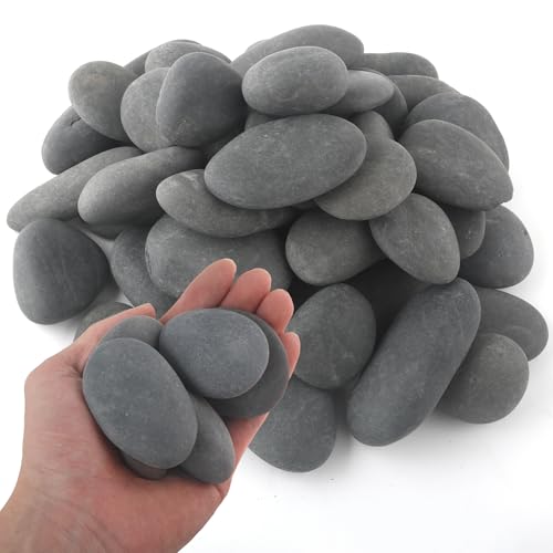 Quibbay 5 lbs Natural Mexican Beach Pebbles, 1-2 Inch Large River Rocks for Plants and Landscaping, Decorative Stone for Fish Tank Aquarium Fountain Garden Paving Walkways Pathways Backyard, Grey - size: 5 Pounds, 1-2 Inch