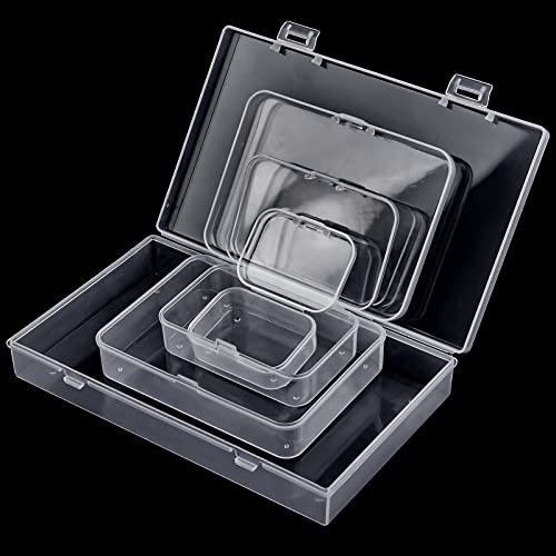 24 Pack Mixed Sizes Rectangular Mini Plastic Containers Clear Plastic Storage Boxes with Hinged Lids and Labels Empty Beads Organizers for Small Items Art Craft Jewelry Projects - size: 4 Size 24 Pcs