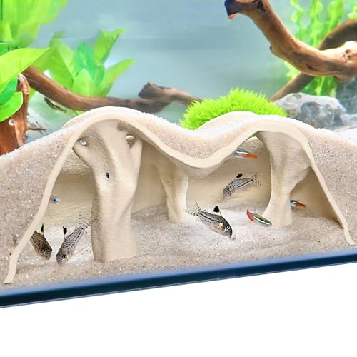Aquarium Underground Cave Natural Mangrove Tree | Viewing Fish Under Gravel Tunnel Hide | Fish Tank Hideout Decor Decoration Enrichment for Corydora Catfish, Kuhli Loach, Pleco, Betta (Bone White) - color: Bone White