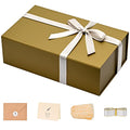LIFELUM Empty Gift Boxes 1 Pack 13.85 x 8.35 x 4.45 inch Rectangle Collapsible Box with Magnetic Lid and Ribbon,Card,Shredded Paper Filler - color: Cyan Gold, size: 1 count (Pack of 1)