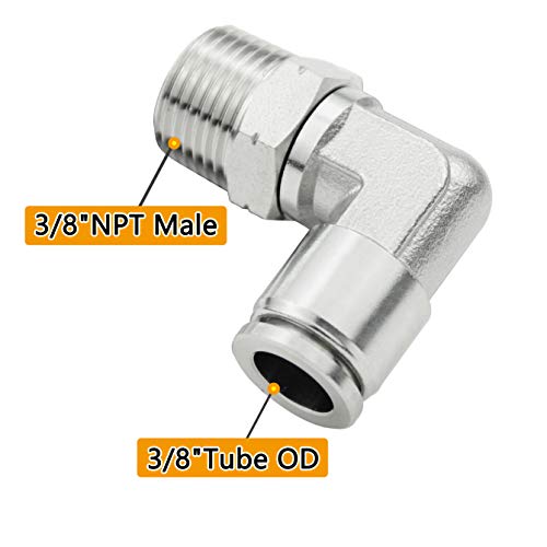 Beduan Push to Connect Fitting Elbow, 3/8" Tube OD x 3/8" NPT Male 90 Degree Elbow Adapter 304 Stainless Steel Air Union Fitting - size: 3/8"Tube OD-3/8"NPT, style: 1Pc