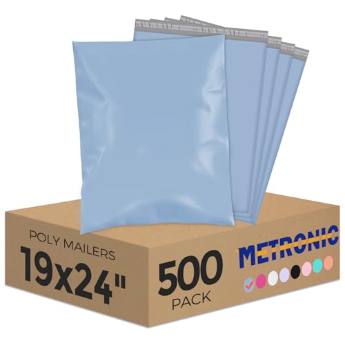 Metronic Poly Mailers 19X24 500Pack, Strong Adhesive Shipping Envelopes for Clothing, Waterproof Shipping Bags for Small Businesses, Flexible Mailers Poly Bags Packages Bags Blue - color: Light Blue, size: 19x24 500PC