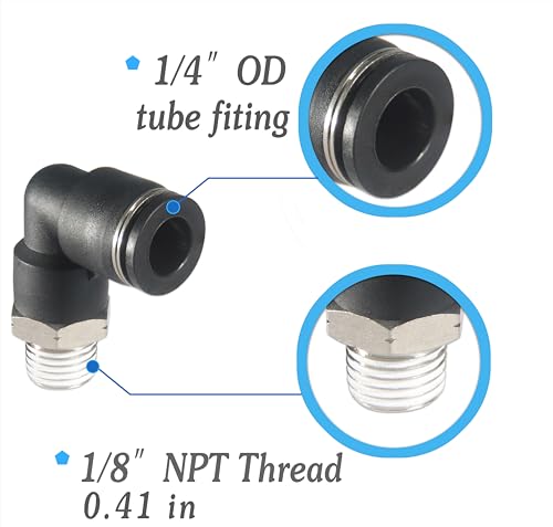 1/4 Air hose fittings, Air fittings Male Elbow 1/4 Inch Tube OD x 1/8 NPT Thread Push to Connect Fitting, PL-1/4-N1 (Pack of 10) (1/4-1/8) - size: OD 1/4 - NPT 1/8