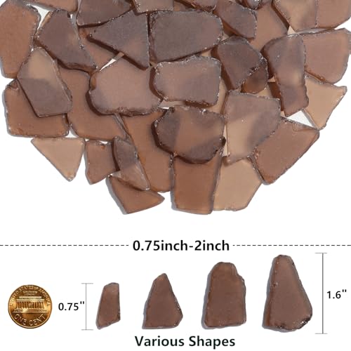 QYGL Sea Glass for Crafts - 14oz Brown Frosted Seaglass Pieces - Vase Filler and Aquarium Ornament, DIY Craft Supplies for Art, Beach Weddings, and Home Decor - color: Brown
