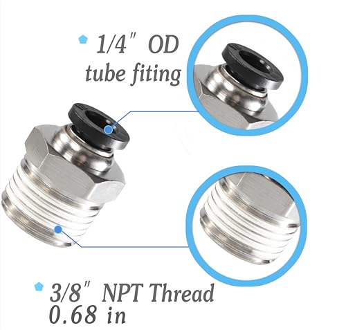 1/4 Air hose fittings, Push to Connect Air fittings Male Straight 1/4 Inch Tube OD x 3/8 NPT Thread Fitting (Pack of 10) - size: OD 1/4 - NPT 3/8, style: Male thread