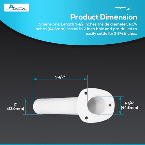 MARINE CITY Flush Mount Fishing Rod Holder 30 Degree Polypropylene, Durable, Lightweight, Easy Access for Fishing, Fits 2" Hole, Ideal for Kayaks, Boats and Yachts