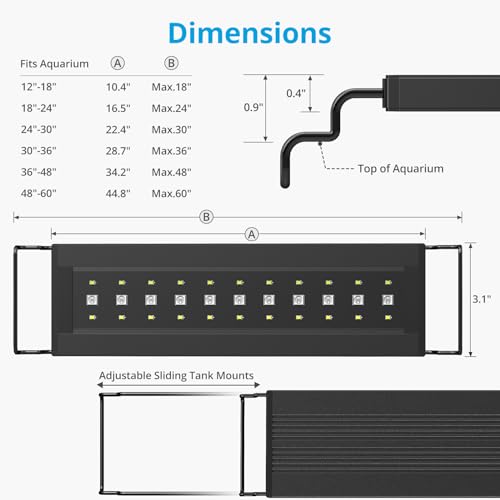 NICREW C10 24/7 LED Aquarium Light for Plants, 18-24 Inches, Full Spectrum Fish Tank Light with Timer, Brightness Adjustable - size: 18 - 24 in