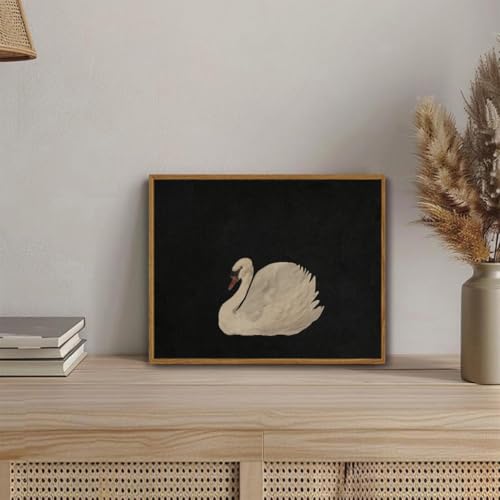 OIQArtOIQ Vintage Framed Wall Art Moody Grace Swan Canvas Art Prints Rustic Farmhouse Pictures Wall Decor Modern Cottagecore Paintings Artwork For Bedroom Kitchen Bathroom Office Living Room - color: Elegant Swan, size: 8x10 in