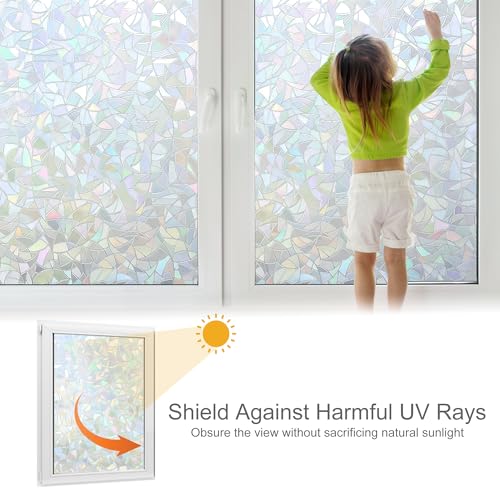 Volcanics Rainbow Window Privacy Film with Installation Tools, Decorative Stained Glass Window Film, Static Window Clings, Heat Control Window Tinting Film Stickers, Grayish Silver, 35.4 x 78.7 inches - color: Grayish Silver, size: 35.4" X 78.7"