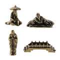 4pcs Miniature Brass Fisherman Figurines with Monk and Small Bridge, Asian Style Garden Statues for Aquarium Terrarium and Home Décor Micro Landscape Ornaments