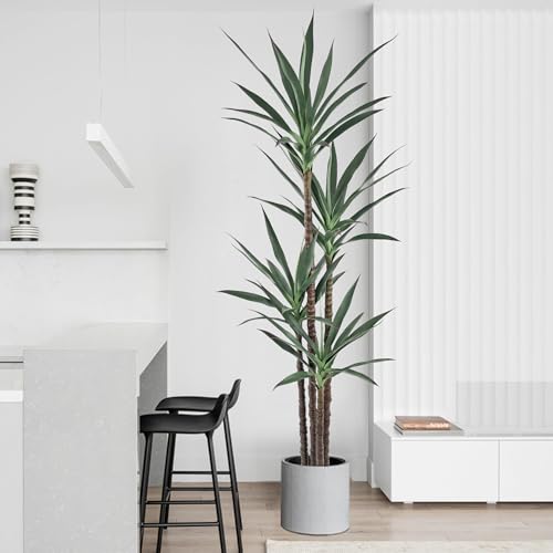 Roselywed Artificial Agave Plant 7FT with 60 Leaves & 4 Trunks & Elegant Black Pot Realistic Tall Large Fake Faux Modern Tree 82 Inch for Indoor Home Office Porch Mall School Decor Housewarming Gift - size: 7ft