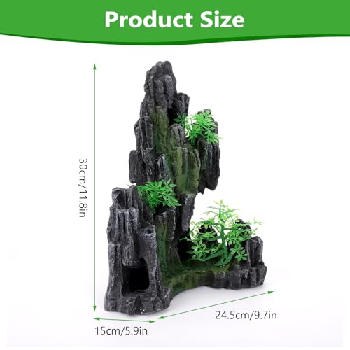 Large Rockery Aquarium Decoration Resin - Mountain View Stone Fish Tank Ornament with Small Caves-Approx. 9.7" L x 5.9" W x 11.8" H(Rockery) - color: Rockery