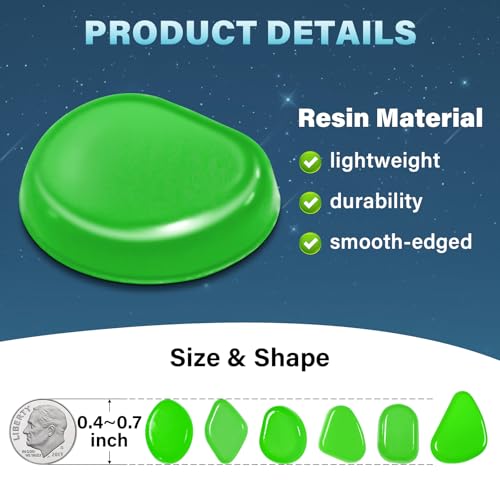 PoYang 1000pcs Glow in The Dark Rocks Outdoor - Green Resin Glowing Pebbles for Landscaping, Garden, Fish Tank and Aquarium Indoor Decor, Powered by Sunlight or Lamplight (0.4"-0.7"/pc, 1.2lbs/Bag) - color: Green