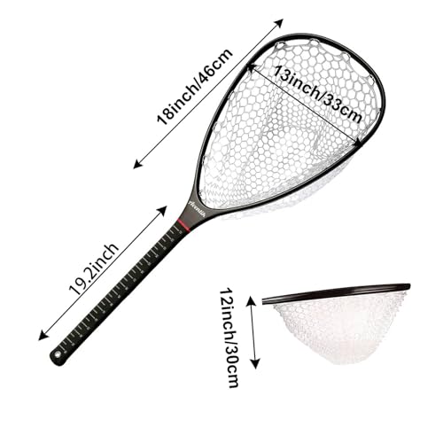 Aventik Fly Floating Fishing Net Carbon Fiber Landing Trout Net Light Weight Clear Rubber Ghost Net Catch & Release - color: ONLY Long Handle Black Net
