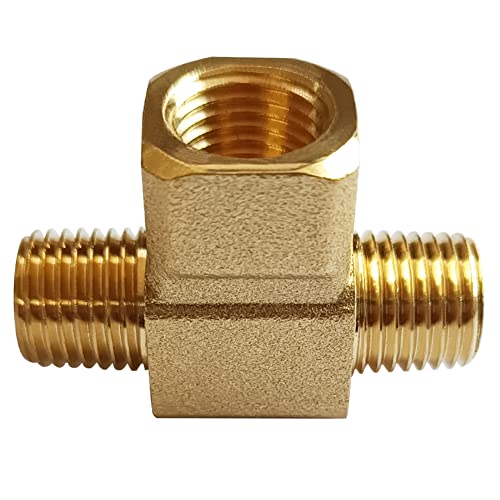 Uenede 2PCS Brass Tee Pipe Fitting 1/4" NPT Male x 1/4" NPT Female x 1/4" NPT Male for Water/Oil/Gas - style: Male x Female x Male