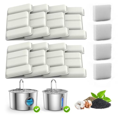 Cat Water Fountain Filters - 8 Pack Replacement Filters & 4 Pack Replacement Pre-Filter Sponges Set for Automatic Pet Fountain Dog Water Dispenser
