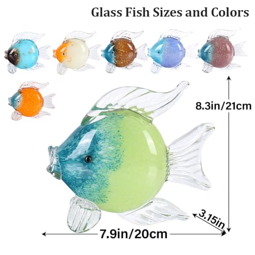 QIANLING Glass Fish Figurines - Coastal Home Decor, Modern Ocean Centerpieces for Living Room, Dining Area, Bathroom, Office, Coffee Table, Beach House, Nautical, Seaside, Entrance, Shelf Display - color: Blue & Green Fish