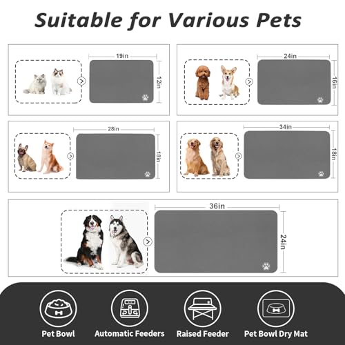 HotLive Dog Food Mat - Absorbent Cat Mat for Food and Water, No Stains Pet Feeding Bowl Mat, Easy to Clean Pet Placemats, Quick Dry Dog Water Dispenser Mat for Messy Drinkers | Paw Dark Grey 16"x 24" - color: Paw Dark Grey, size: 16"x24"