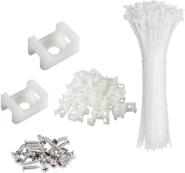 White Cable Zip Tie Mounts Kit-100 Pcs Cable Zip Tie Saddle Type Mounts Base with 100 Pcs 8" Cable Ties and 100 Pcs Tapping Screw, Wire Cable Clips Organizer Holders Clamps - size: B1-100PCS