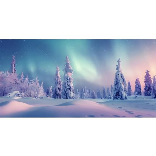 YongFoto Winter Snow Scene Fish Tank Background 24x16 inch Snowfield Pine Forest Rime Starry Sky Aurora Polyester Backdrop Reptile Habitat Terrarium Bearded Dragon Aquarium Background - color: Purple 4, size: 24x16in/60x40cm