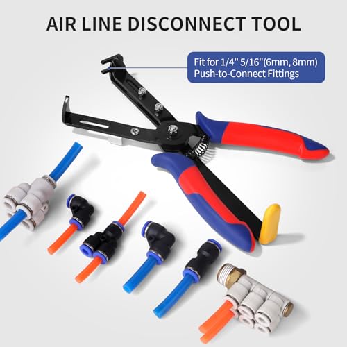 Air Line Pliers Push to Connect Fittings Removal Tool, Disconnect Tool for 1/4” 5/16” (6mm, 8mm) Qucik Connect Air Hose Fittings, Release Pliers for Push-Fit Pneumatic Connectors