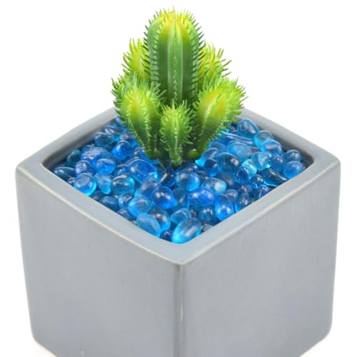 Glass Stones, 1Lb/460g Irregular Sea Glass Pebbles Non-Toxic Artificial Crystal Gemstones for Aquarium Turtle Tank Vase Filler Terrarium Flowerpot Decoration, Lake Blue - color: Lake Blue