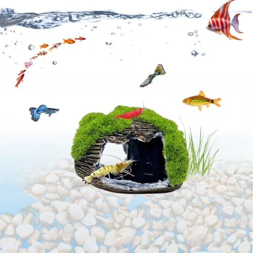 Aquarium Broken Barrel Fish Hide Caves, Cute Cichlids Guppy Small Fish Betta Shrimp Hide Caves Shelter, Fish Tank Shipwreck Themed Hide Hut Hideouts for Small Medium Fish Tank Breed Spawn