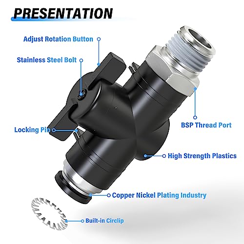 TAILONZ PNEUMATIC 1/4 Inch Tube OD x 1/4 Inch NPT Thread Ball Valve Air Flow Control Valve Push to Connect Fitting BVC-1/4-N2（Pack of 1） - size: 1/4"OD x 1/4"NPT/1PCS