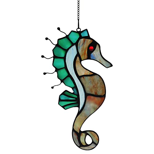Seahorse Decor Stained Glass Window Hanging,Sea Nautical Gift Suncatcher Hanging Ocean Theme Decor for Living Room,Bathroom,Kitchen,Birthday Gifts for Mom,Women - color: P