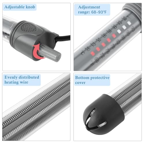 HITOP 25W Adjustable Aquarium Heater, Submersible Fish Tank Heater Thermostat with Suction Cups for 5-10Gal - size: 7in-25w