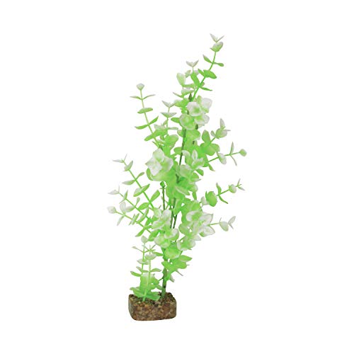 GloFish Plant Aquarium Décor, Green and White Large, Fluorescent Under Blue LED Light