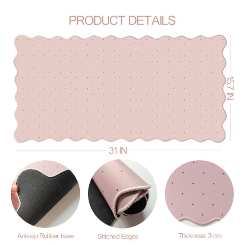 Cute Pink Scalloped Desk Mat with Polka Dot Large Mouse Pad Computer Mat Aesthetic Keyboard Mat for Desktop Laptop Protector for Office & Home - color: A3- Pink