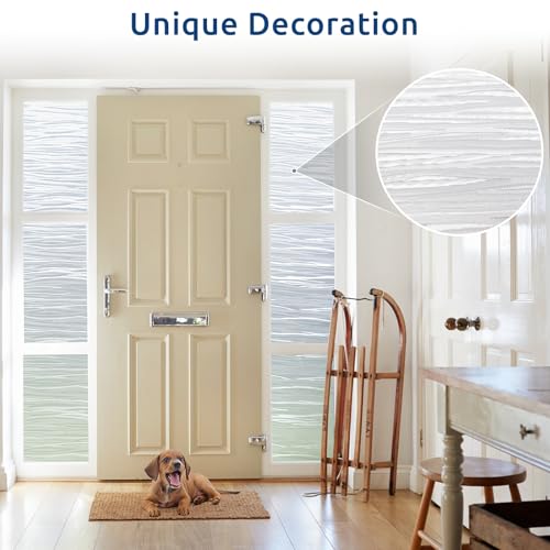 rabbitgoo Window Privacy Film Frosted Glass Film Removable Vinyl Door Coverings UV Blocking Decorative Static Cling Non-Adhesive Window Clings Sticker for Home Decor, 17.5 x 118.1 Inches - color: Pure Wave, size: 17.5" x 118.1"