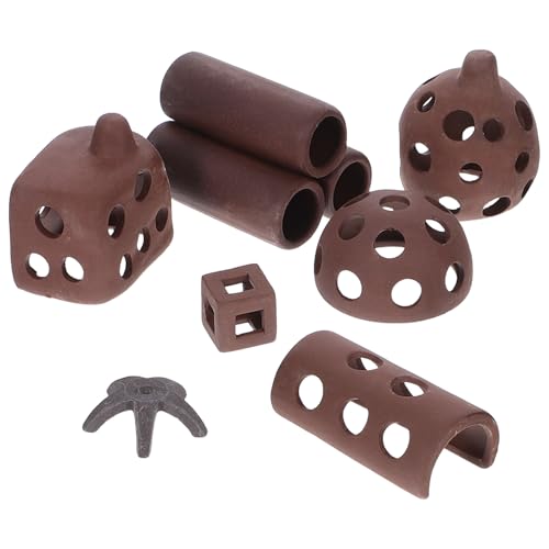 SUPVOX 7pcs Aquarium Fish Tank Decoration Purple Clay Ceramic Shrimp Cave Hideout Ornaments Breeding Shelter Landscaping Decor for Freshwater Fish and Shrimp
