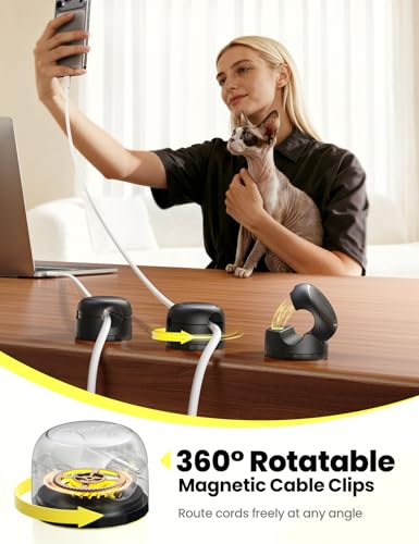 8 Pack JOYROOM Magnetic Cable Clips Organizer [Cord 360° Rotatable] Wire Keeper Holder with Strong Adhesive, Nightstand Desk Cable Management Phone Charger Holder for Car Wall Home Office Accessories