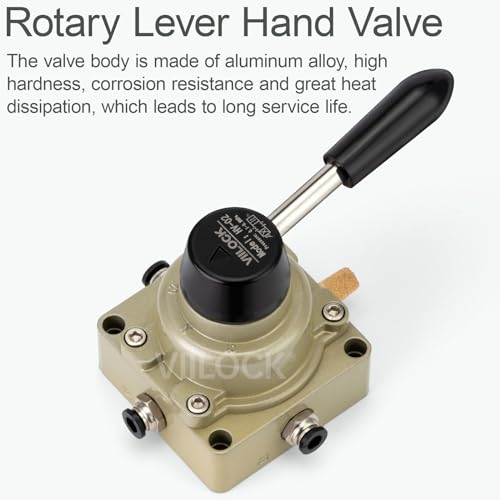 Rotary Lever Hand Valve HV-02, 3 Position 4 Way 1/4" NPT Pneumatic Manual Control Air Flow Valve (1/4" NPT) - style: 1/4" NPT