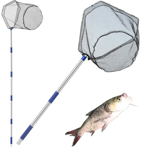 NigWarm Fishing Net with Handle, with 85" Adjustable Extra Long Handle Fishing Net- Landing Net for Steelhead, Salmon, Bass & More Ideal for Kayak/Fly/Catfish Trout Fishing, Fishing Gear Gifts for Men