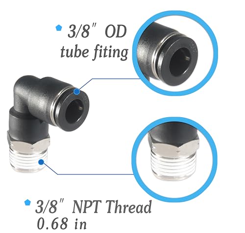 3/8 Air hose fittings, Air fittings Male Elbow 3/8 Inch Tube OD x 3/8 NPT Thread Push to Connect Fitting, PL-3/8-N3 (Pack of 10) (3/8-3/8) - size: OD 3/8 - NPT 3/8