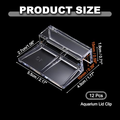 12 Pcs Aquarium Lid Clips, 10 mm Acrylic Aquarium Cover Bracket Fish Tank Lid Older Fish Tank Clip Transparent Durable Easy to Clean, Intended for Rimless Aquariums Top Cover - size: 10 mm