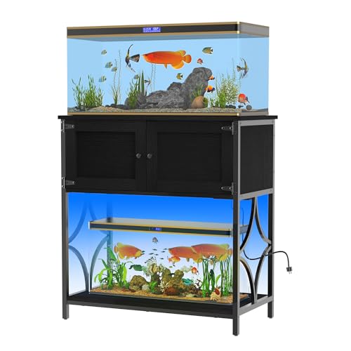 20-29 Gallon Aquarium Stand with Power Outlets & Cabinet Storage | 330lbs Capacity Metal Frame, Cabinet Storage, 30.7"x15.7" Tabletop, Fits Fish Tanks & Reptile Terrariums, Black - color: Black