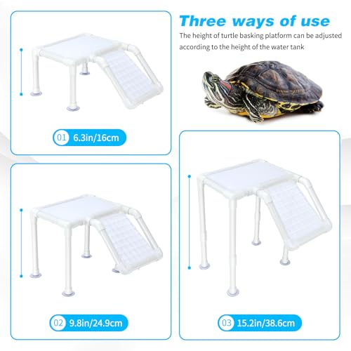 SKARUS White Adjustable Standing Turtle Basking Platform (6.49"-15.16" H) – 10.8"×8.7" Suspended Aquarium Dock with Offset Non-Slip Ramp, Above Water Dry Area for 20–55 Gallon Tanks - color: White, size: 10.8"W