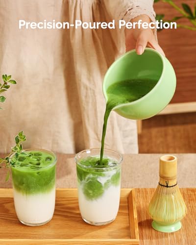 Maestri House Matcha Whisk Set, 7-Pc Complete Matcha Kit with Spouted Ceramic Bowl, Bamboo Whisk and Holder, Scoop, Spoon Rest & Sifter, Tea Cloth – Ideal Gift for Matcha Lovers (Green) - color: Green