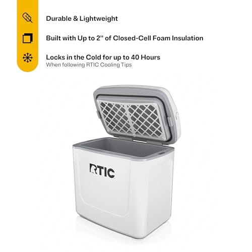 RTIC 8 QT Road Trip Personal Cooler, Small, Compact, Insulated, Portable Ice Chest Box for Food, Drink, Beverage, Beach, Camping, Picnic, Fishing, Boat, 12-Can Capacity - color: White & Grey